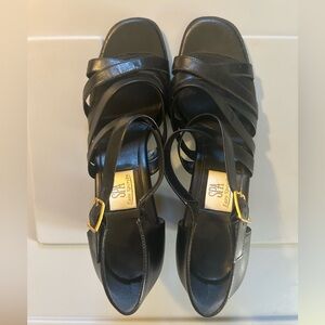 Easy Spirit Black Strappy Heels with Gold Buckles